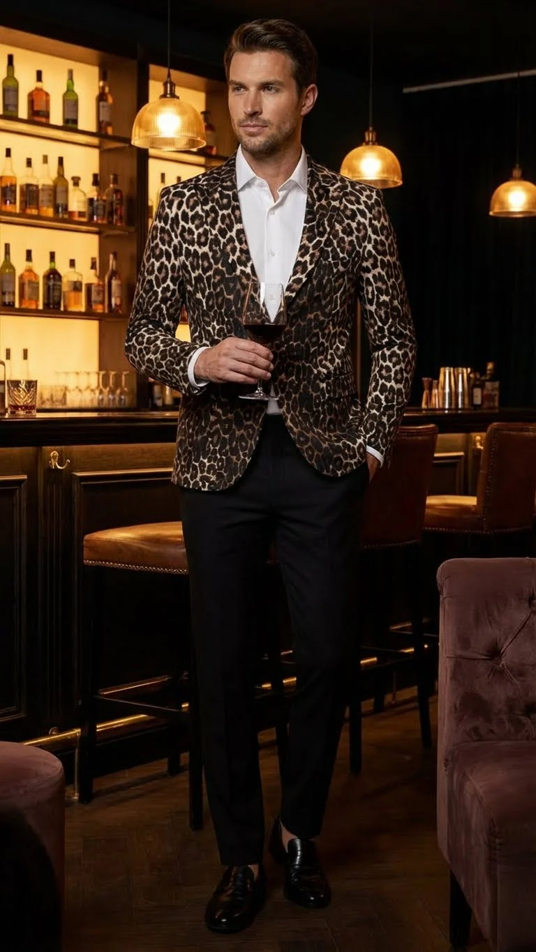 Men’s Leopard Print Blazer – Slim Fit Statement Jacket for Evening, Party, and Fashion Wear - Image 4