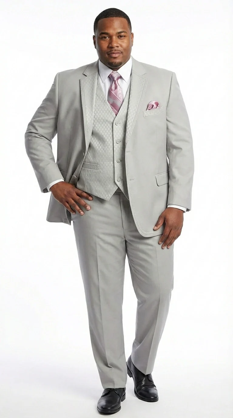 Men’s Light Gray 3 Piece Suit – Ice Silver Gray Formal Suit Set with Vest, Patterned Lapel and Tie for Wedding, Prom and Business Events - Image 4