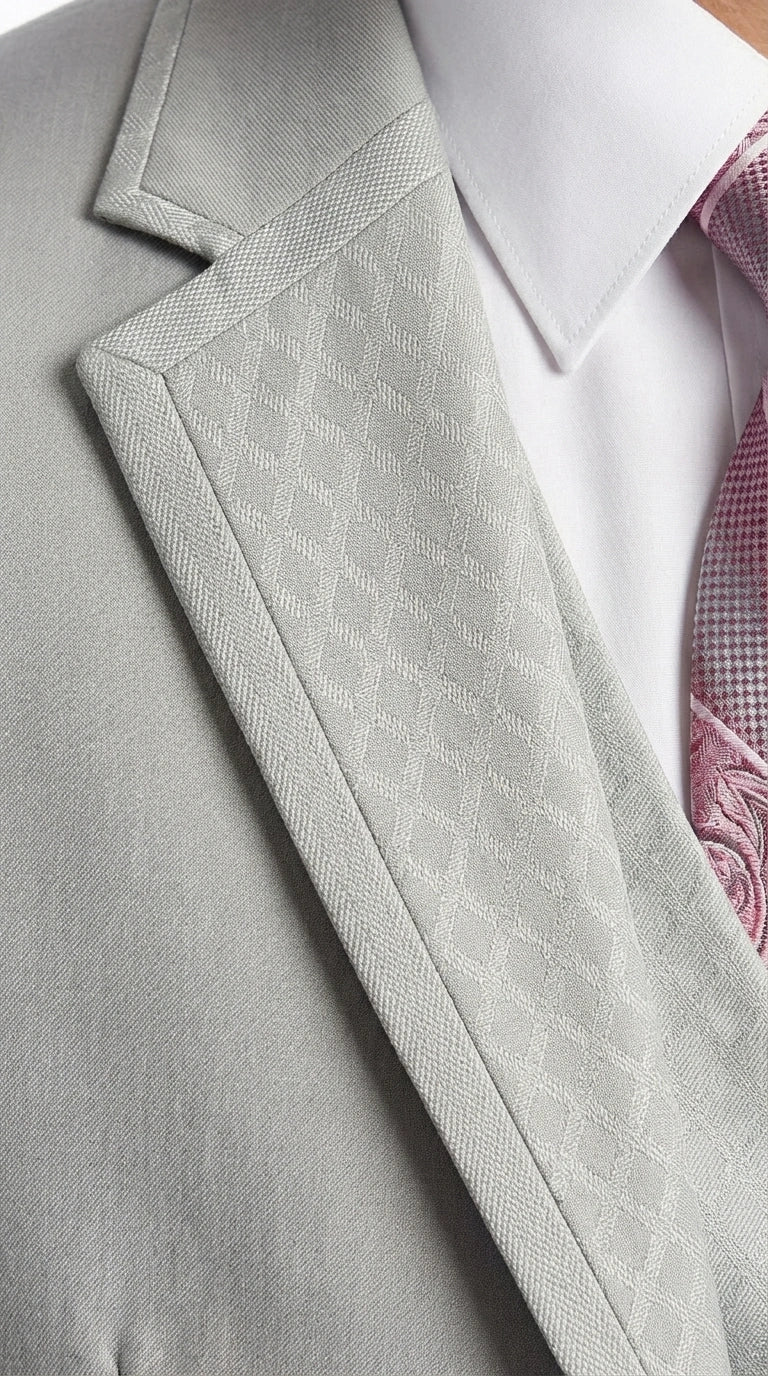 Men’s Light Gray 3 Piece Suit – Ice Silver Gray Formal Suit Set with Vest, Patterned Lapel and Tie for Wedding, Prom and Business Events - Image 7