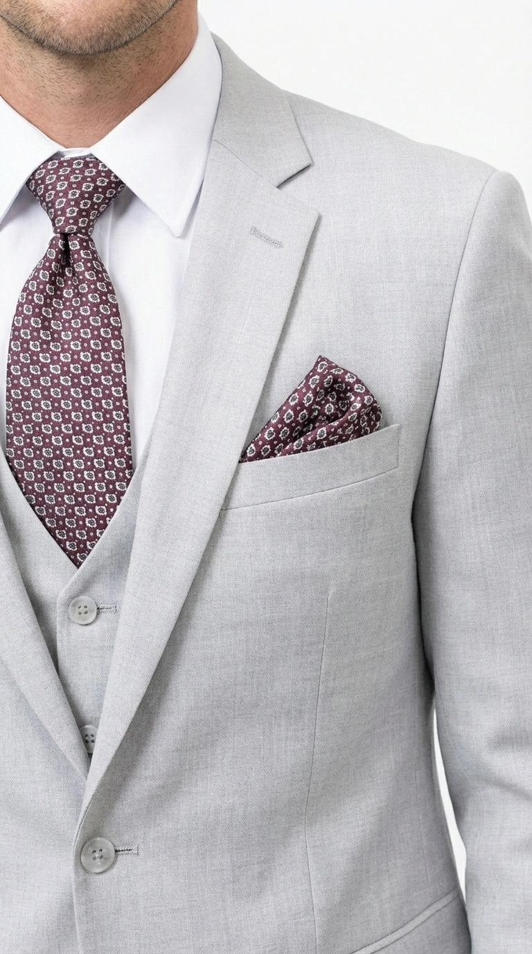 Men’s Light Grey Sharkskin 3 Piece Suit – Two Button Vested Modern Formal Business Suit for Wedding in silver Ice Gray - Image 6