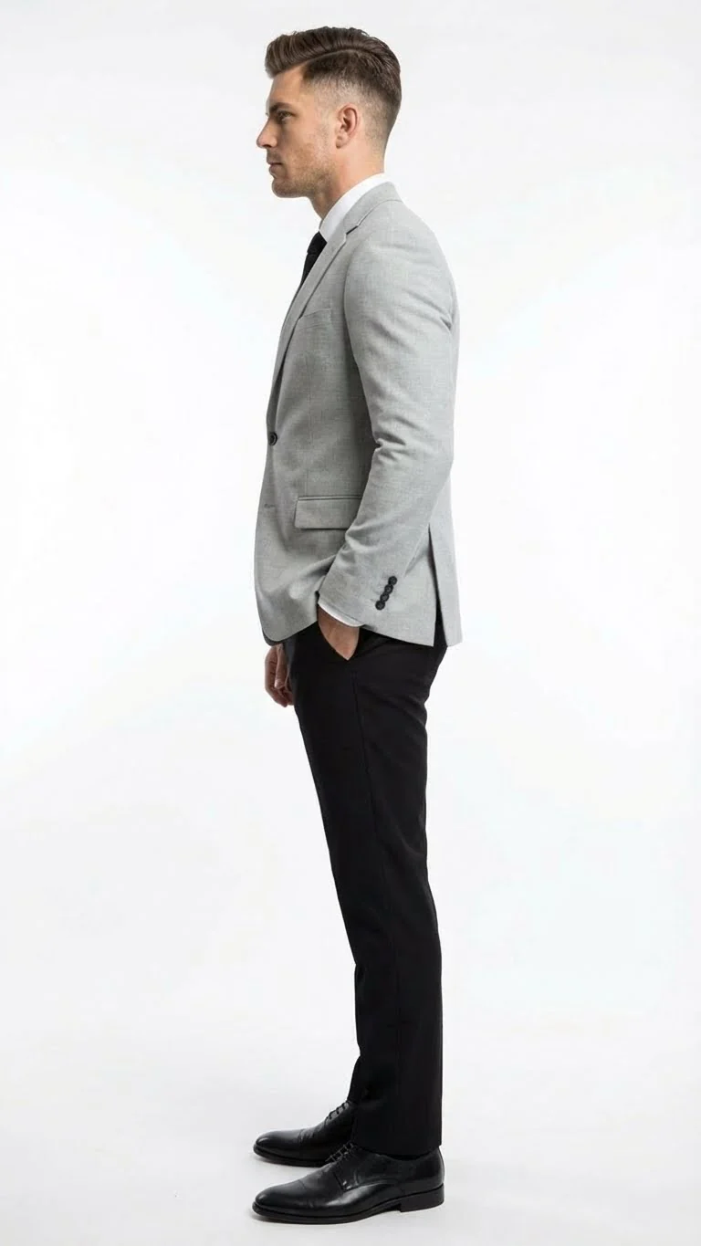 Men’s Light Grey Slim Fit Blazer Sport Coat with Black Pants | Premium Formal and Smart Casual Outfit - Image 10