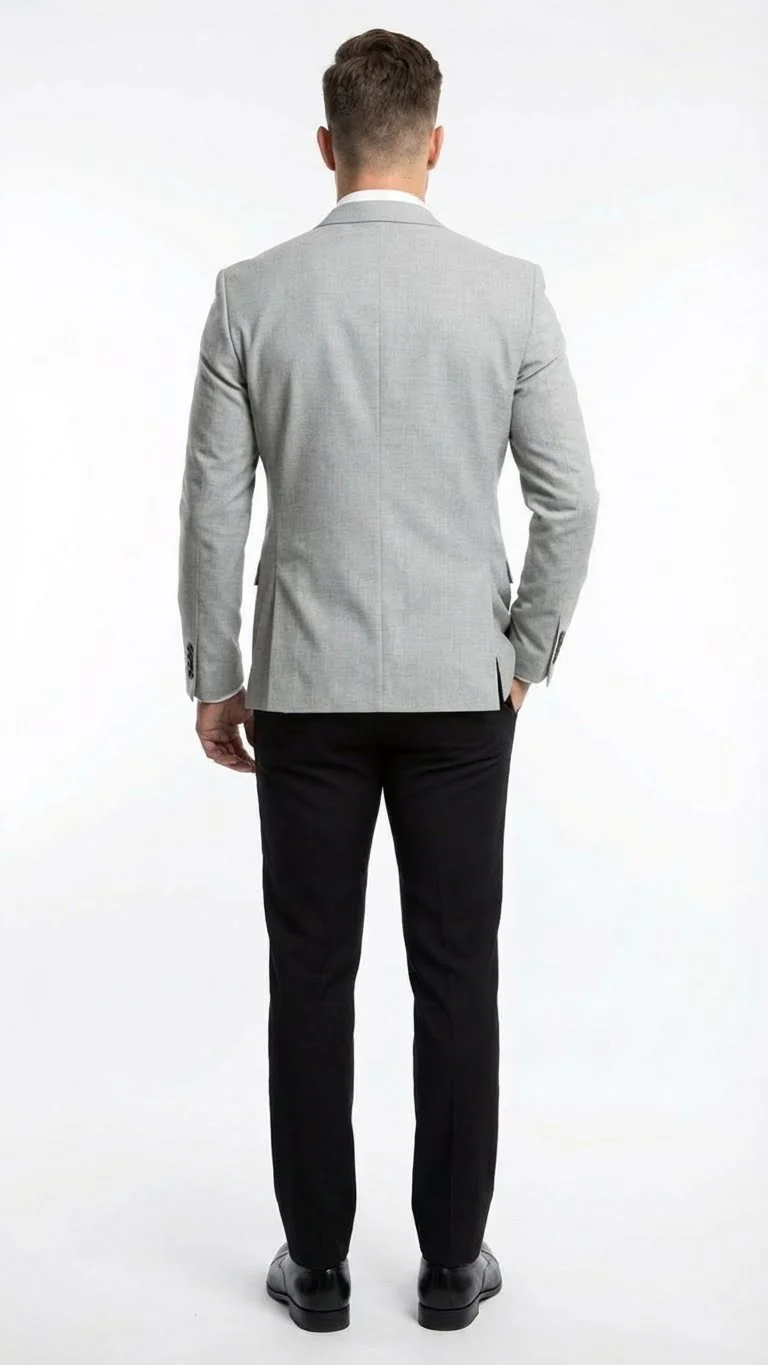 Men’s Light Grey Slim Fit Blazer Sport Coat with Black Pants | Premium Formal and Smart Casual Outfit - Image 2