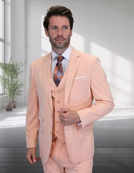 Men’s Light Peach 3 Piece Suit Set with Vest, Prom Wedding Dress Suit - Image 12