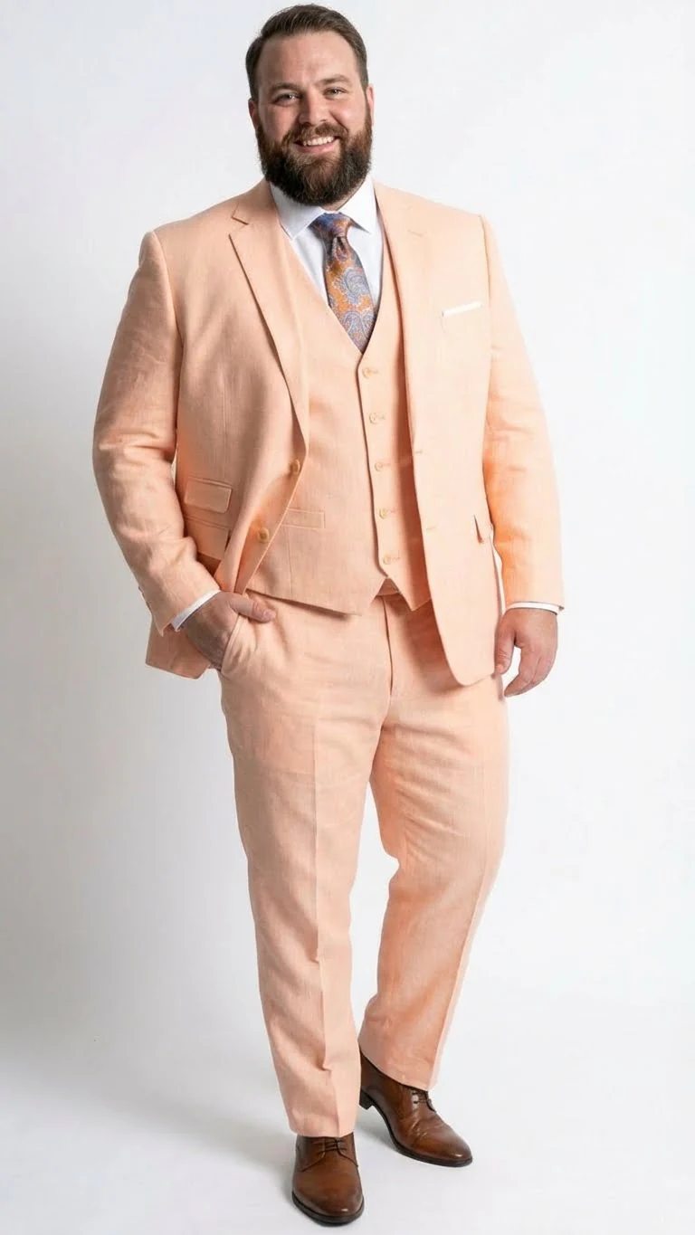 Men’s Light Peach 3 Piece Suit Set with Vest, Prom Wedding Dress Suit - Image 2