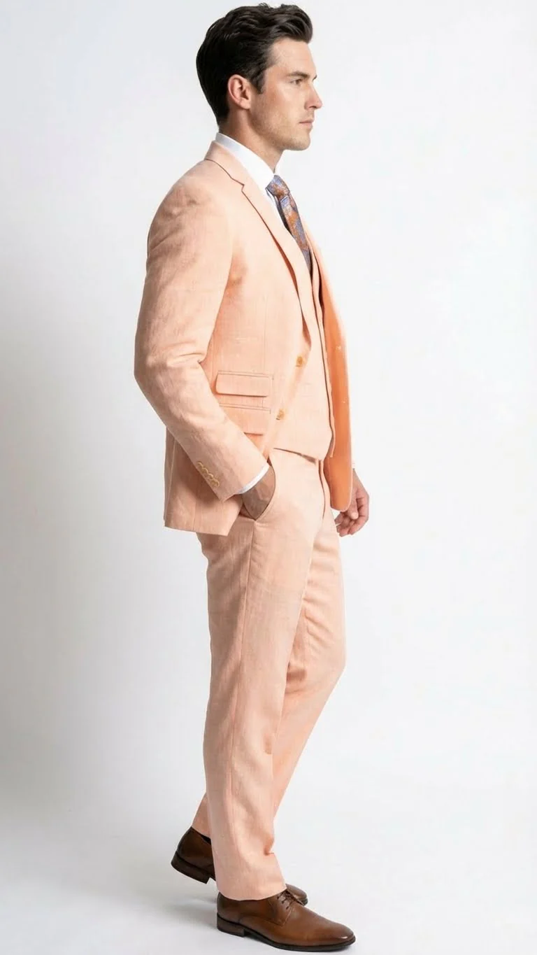 Men’s Light Peach 3 Piece Suit Set with Vest, Prom Wedding Dress Suit - Image 3