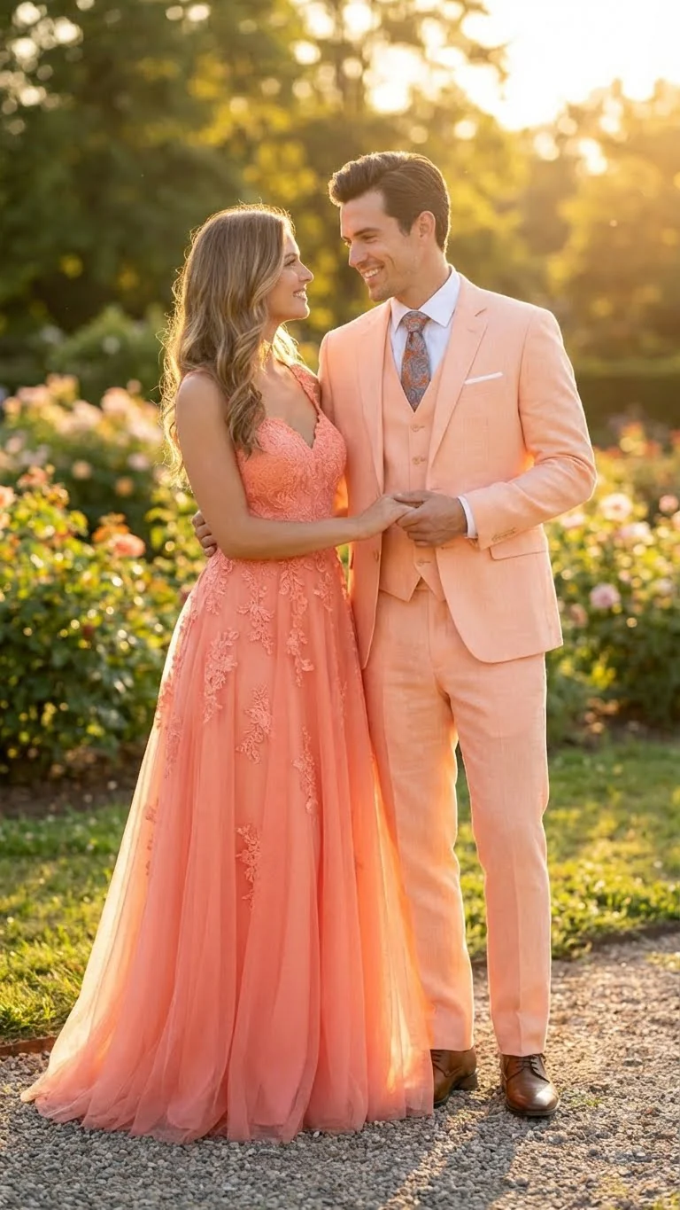 Men’s Light Peach 3 Piece Suit Set with Vest, Prom Wedding Dress Suit - Image 9