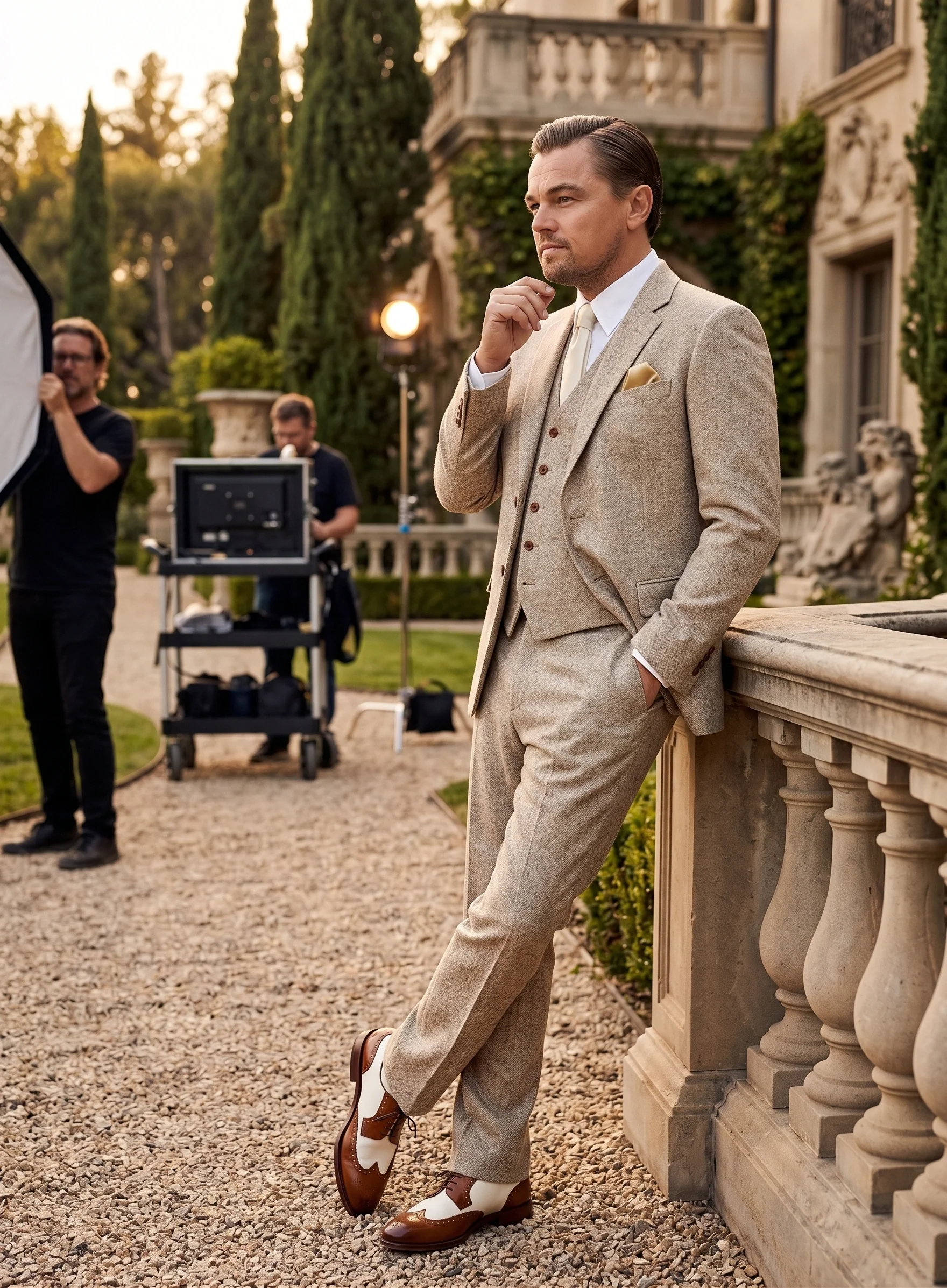 Men’s Light Tan Tweed Great Gatsby 3 Piece Suit – Vintage Vested Wedding Suit, 1920s Classic Formal Outfit Herringbone - Image 11