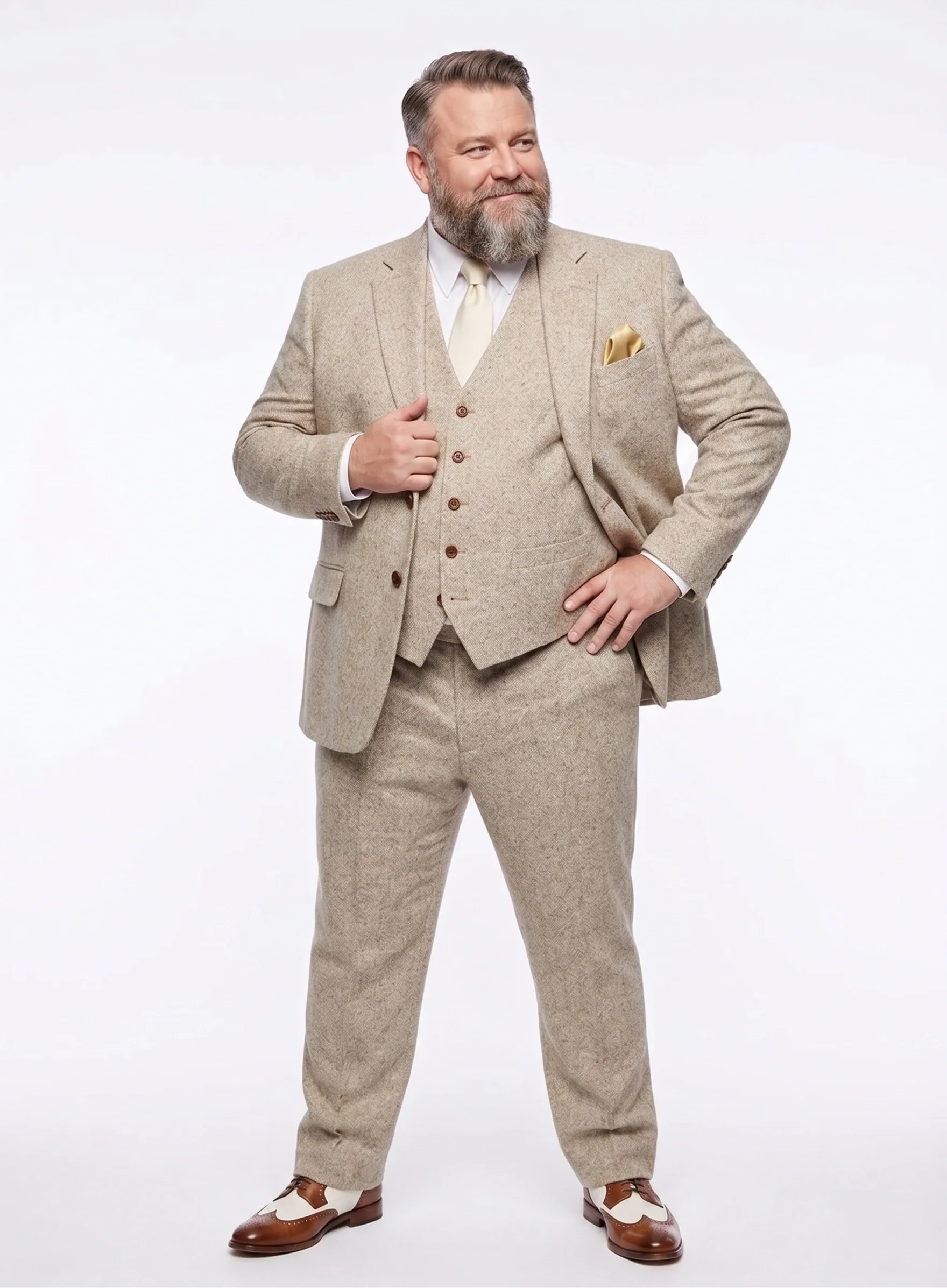 Men’s Light Tan Tweed Great Gatsby 3 Piece Suit – Vintage Vested Wedding Suit, 1920s Classic Formal Outfit Herringbone - Image 13