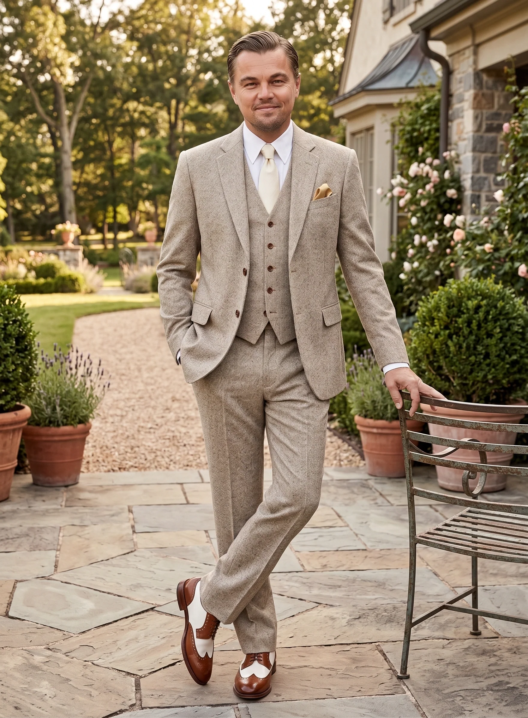 Men’s Light Tan Tweed Great Gatsby 3 Piece Suit – Vintage Vested Wedding Suit, 1920s Classic Formal Outfit Herringbone - Image 14