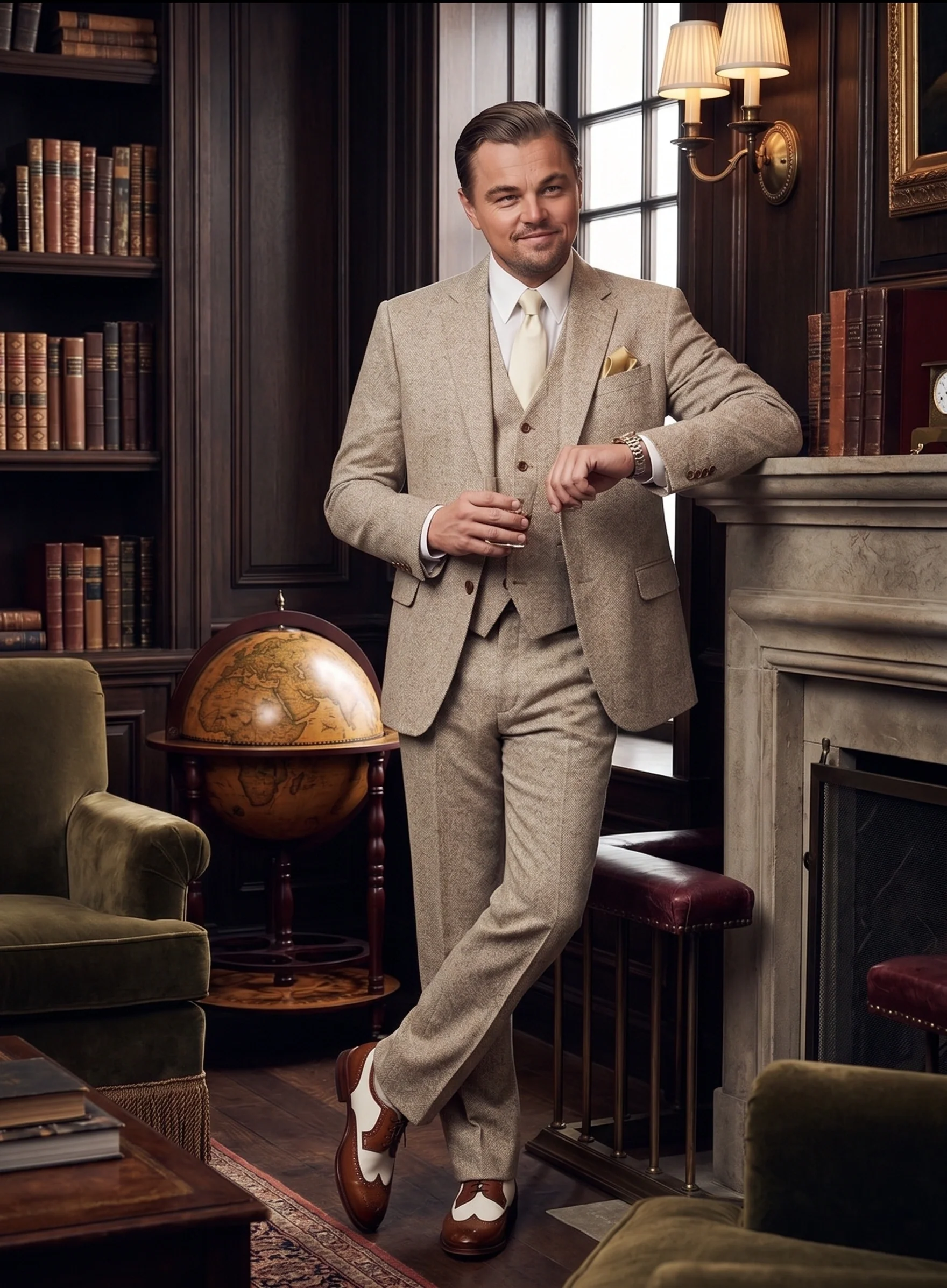 Men’s Light Tan Tweed Great Gatsby 3 Piece Suit – Vintage Vested Wedding Suit, 1920s Classic Formal Outfit Herringbone - Image 15