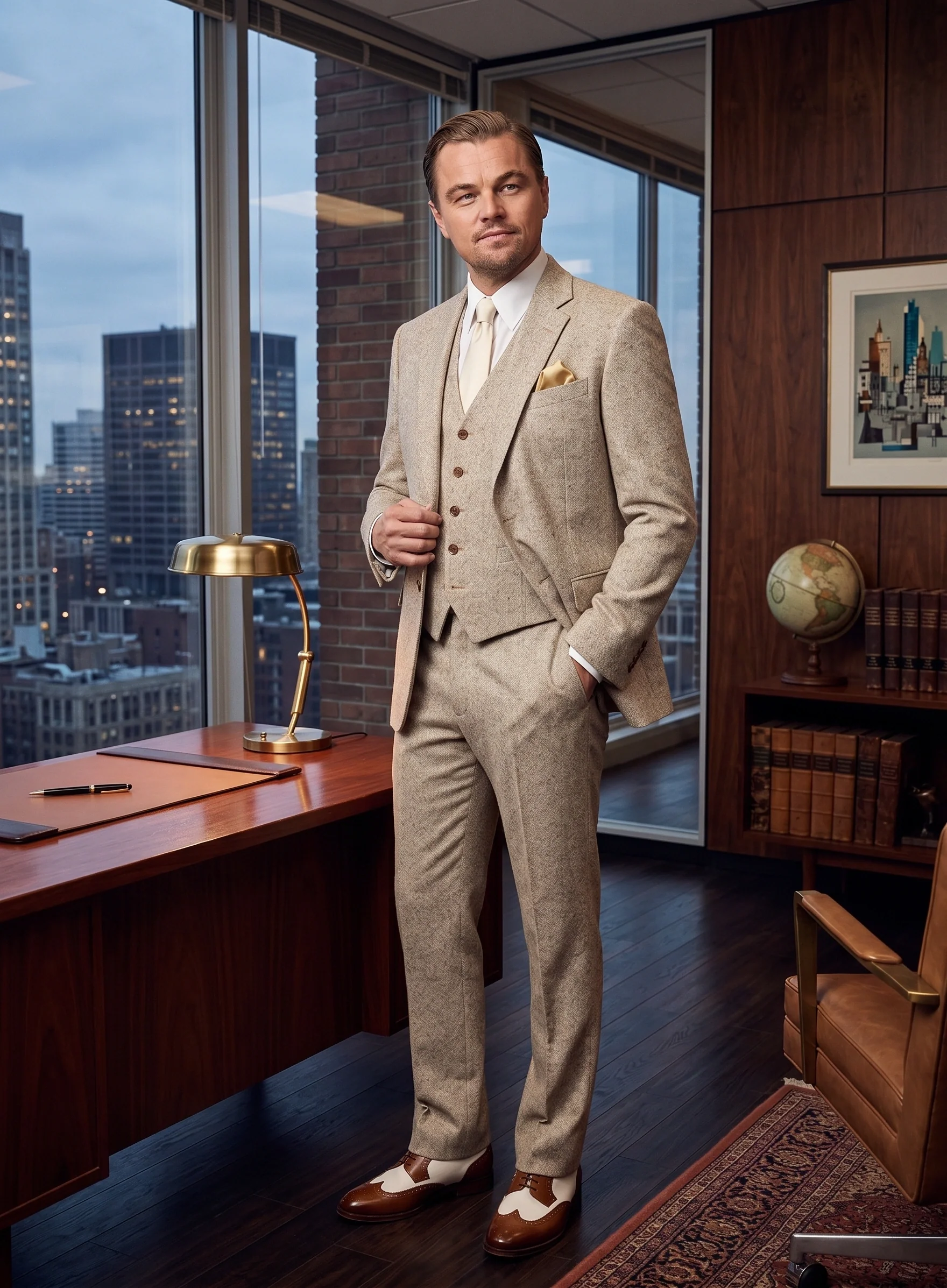Men’s Light Tan Tweed Great Gatsby 3 Piece Suit – Vintage Vested Wedding Suit, 1920s Classic Formal Outfit Herringbone - Image 16