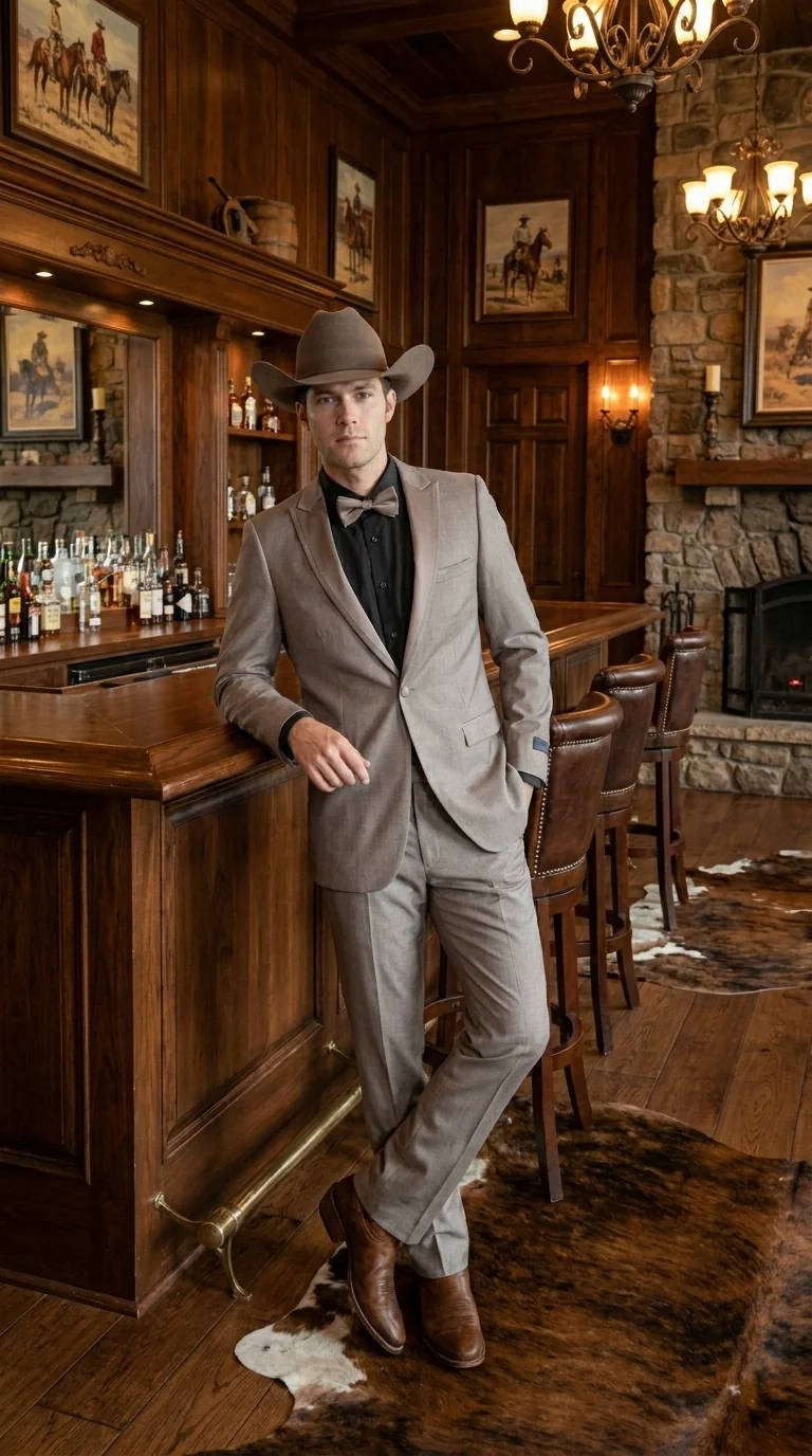 Men’s Light Taupe Western Tuxedo Suit – Cowboy Style Formal Blazer and Pants Outfit in Khaki Tan Light Brown Color - Image 11