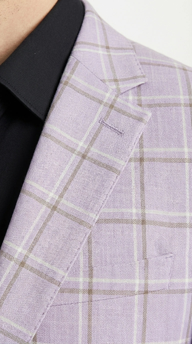 Men’s Lilac Lavender Windowpane Check 3 Piece Suit – Lilac Plaid Formal Suit with Vest for Wedding, Prom and Business Events - Image 13