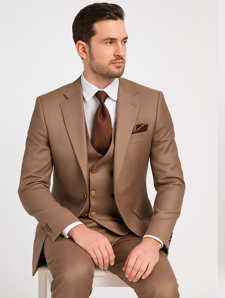 Men’s Modern Formal Suit – Rossi Man Max Slim Fit 3-Piece in Solid Mocha | RM1172 - Image 5