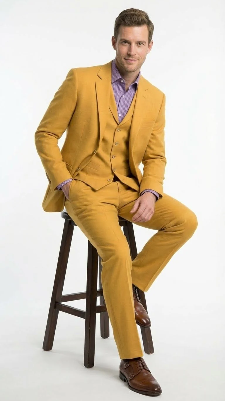 Men’s Mustard Yellow Three Piece Suit | 2 Button Notch Lapel Modern Fit in Gold Color - Church Suit - Image 10