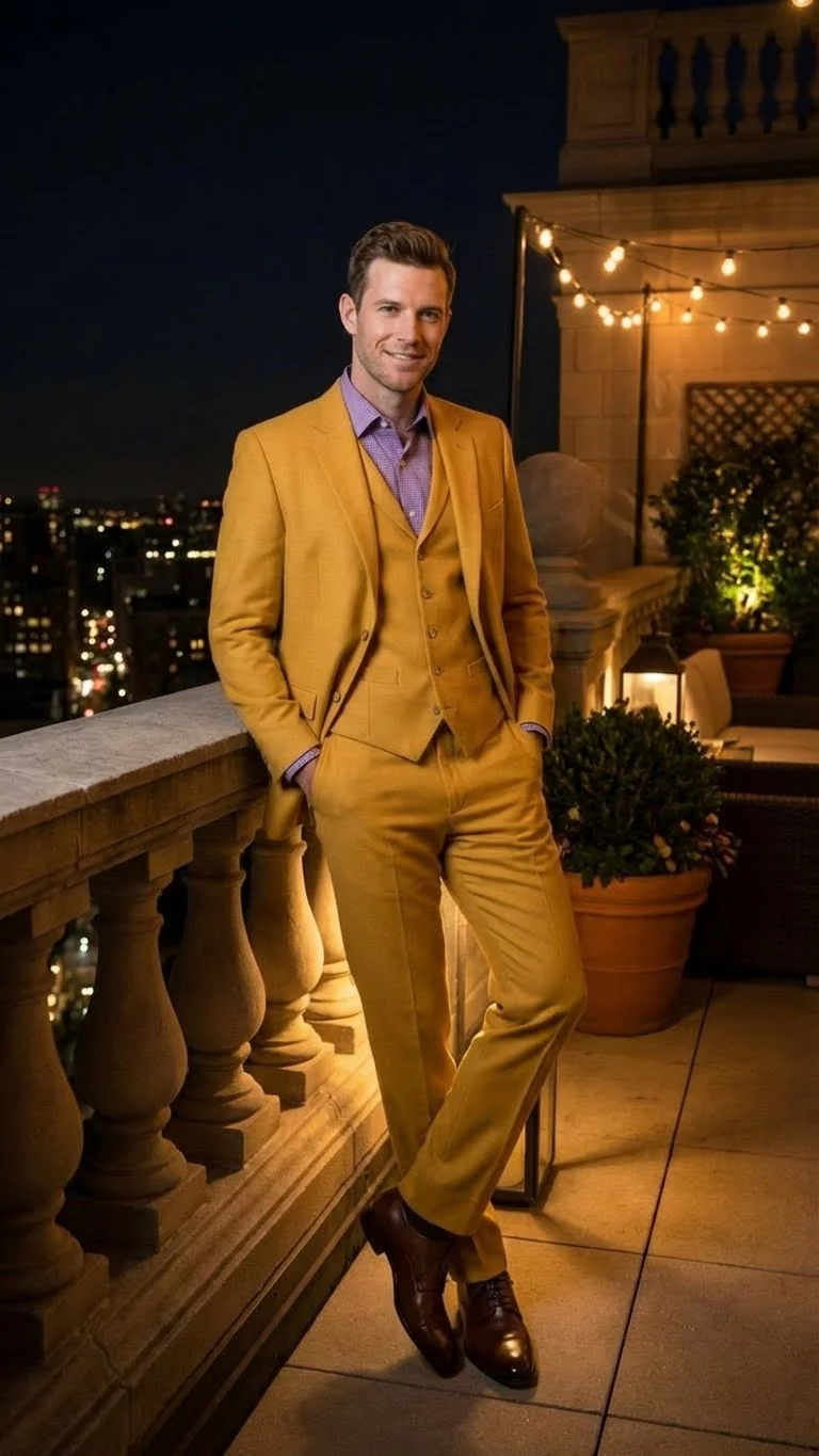 Men’s Mustard Yellow Three Piece Suit | 2 Button Notch Lapel Modern Fit in Gold Color - Church Suit - Image 5