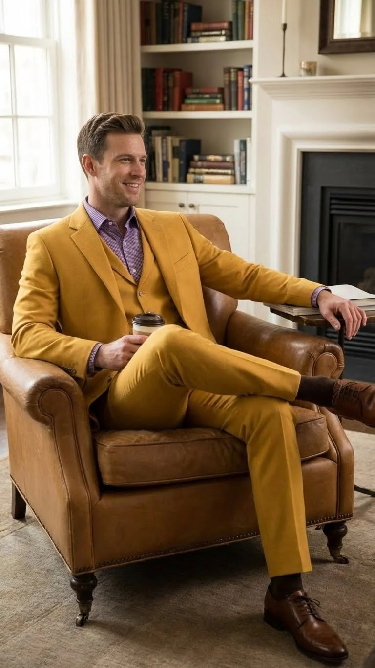 Men’s Mustard Yellow Three Piece Suit | 2 Button Notch Lapel Modern Fit in Gold Color - Church Suit - Image 8