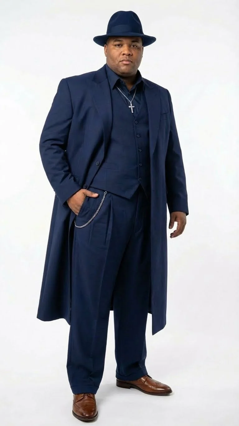 Men’s Navy Blue 1920s Zoot Suit – Long Mafia Gangster Three-Piece Vintage Costume Set Zuit Pachuco Style - Image 10
