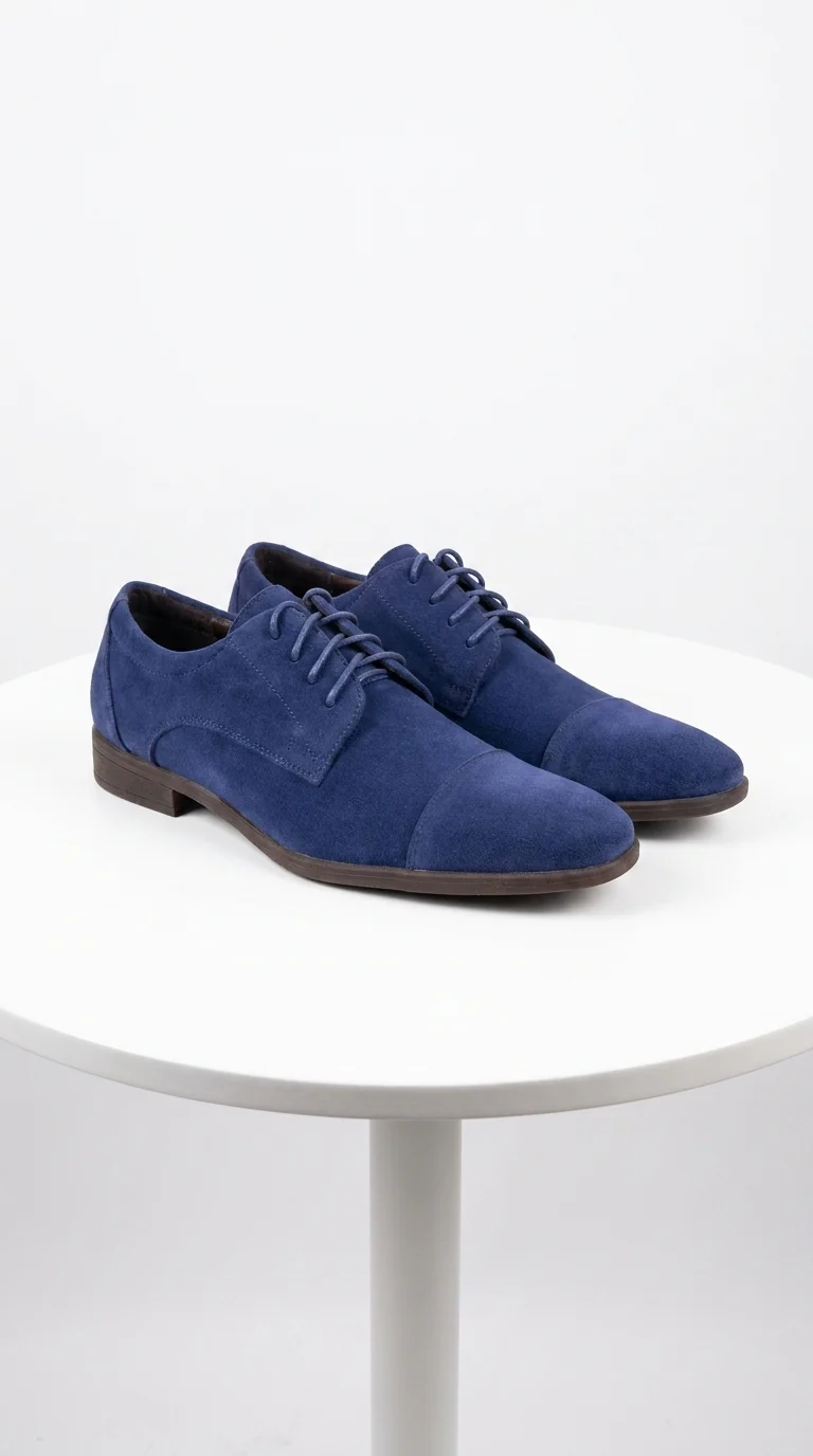 Menβs Navy Blue Suede Cap Toe Dress Shoes β Classic Lace Up Formal Wedding and Prom Shoes Velvet Fabric
