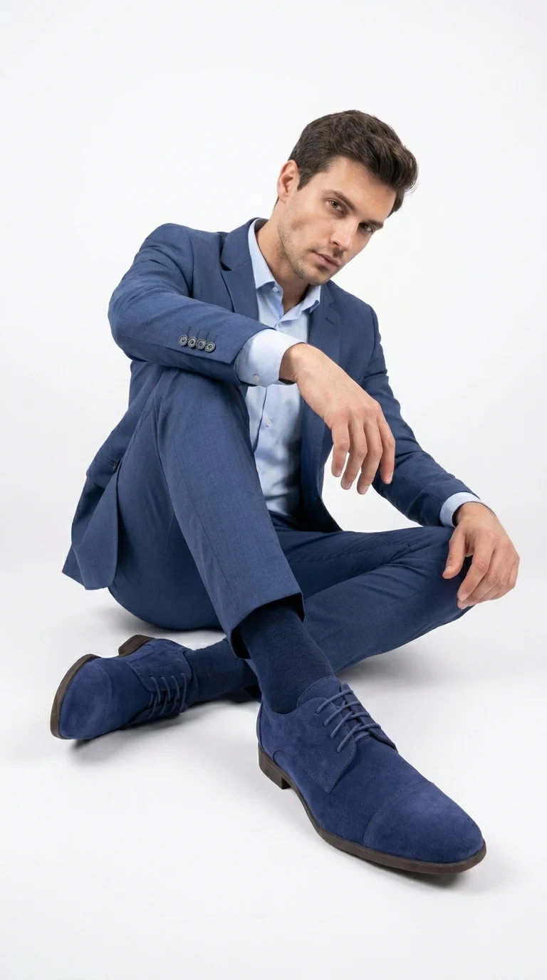 Menβs Navy Blue Suede Cap Toe Dress Shoes β Classic Lace Up Formal Wedding and Prom Shoes Velvet Fabric - Image 11