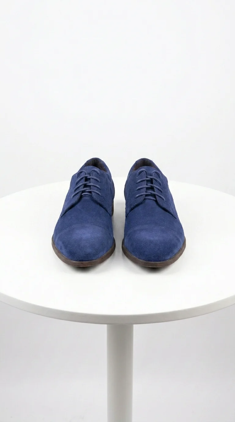 Menβs Navy Blue Suede Cap Toe Dress Shoes β Classic Lace Up Formal Wedding and Prom Shoes Velvet Fabric - Image 3