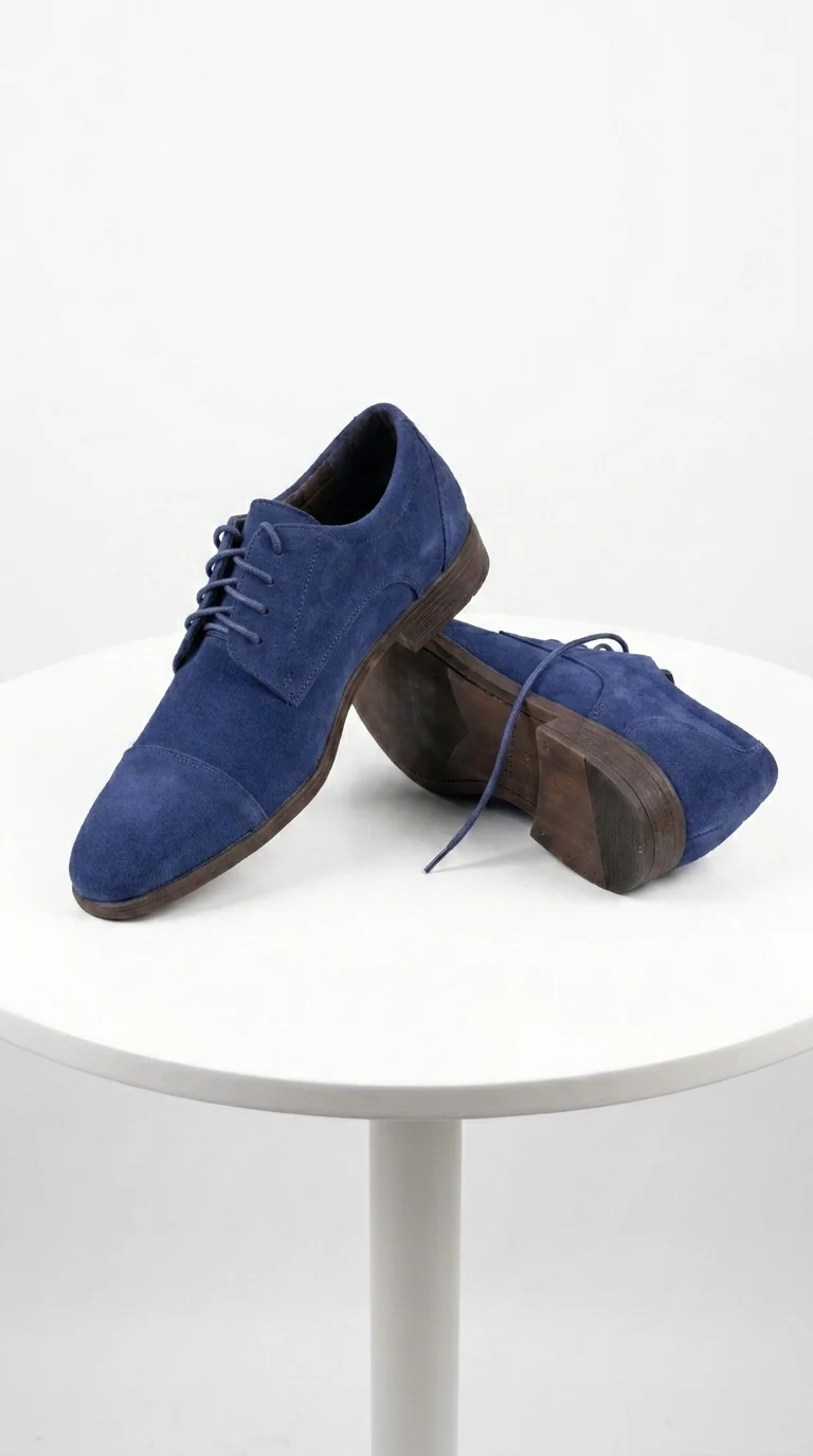 Menβs Navy Blue Suede Cap Toe Dress Shoes β Classic Lace Up Formal Wedding and Prom Shoes Velvet Fabric - Image 4