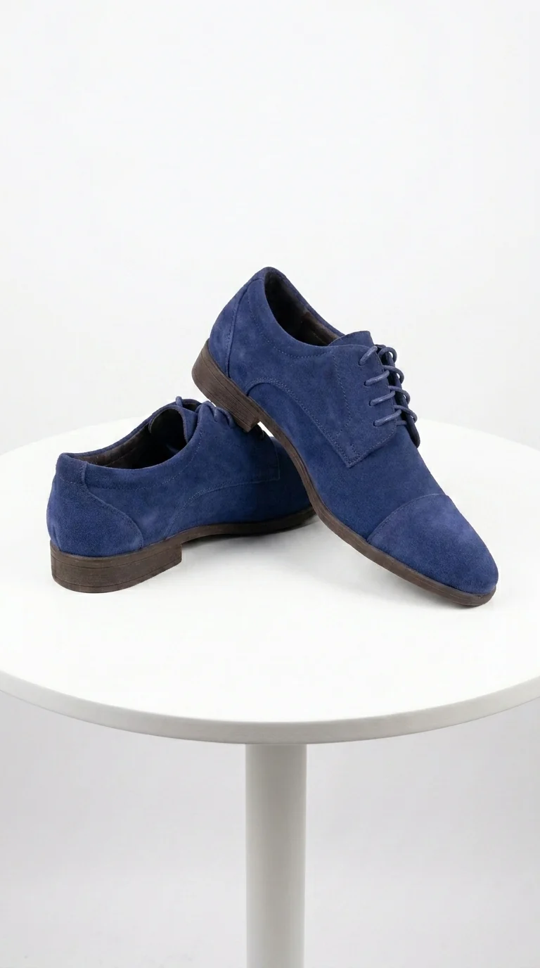 Menβs Navy Blue Suede Cap Toe Dress Shoes β Classic Lace Up Formal Wedding and Prom Shoes Velvet Fabric - Image 5