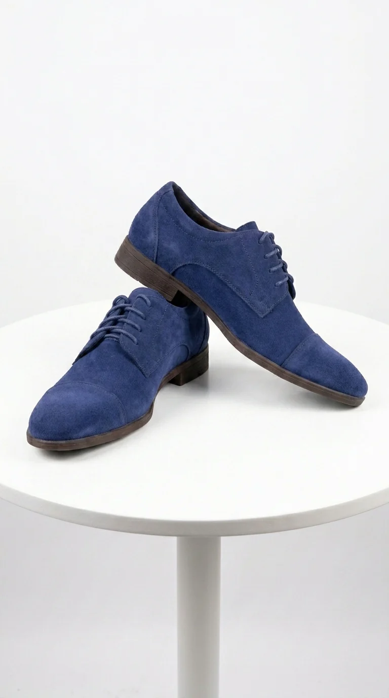 Menβs Navy Blue Suede Cap Toe Dress Shoes β Classic Lace Up Formal Wedding and Prom Shoes Velvet Fabric - Image 6