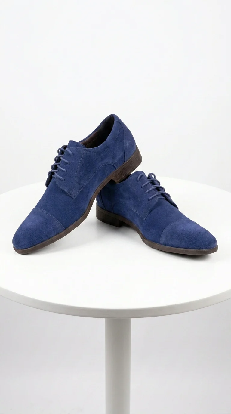 Menβs Navy Blue Suede Cap Toe Dress Shoes β Classic Lace Up Formal Wedding and Prom Shoes Velvet Fabric - Image 7