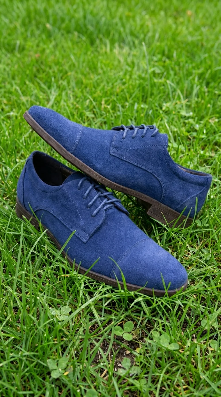 Menβs Navy Blue Suede Cap Toe Dress Shoes β Classic Lace Up Formal Wedding and Prom Shoes Velvet Fabric - Image 8
