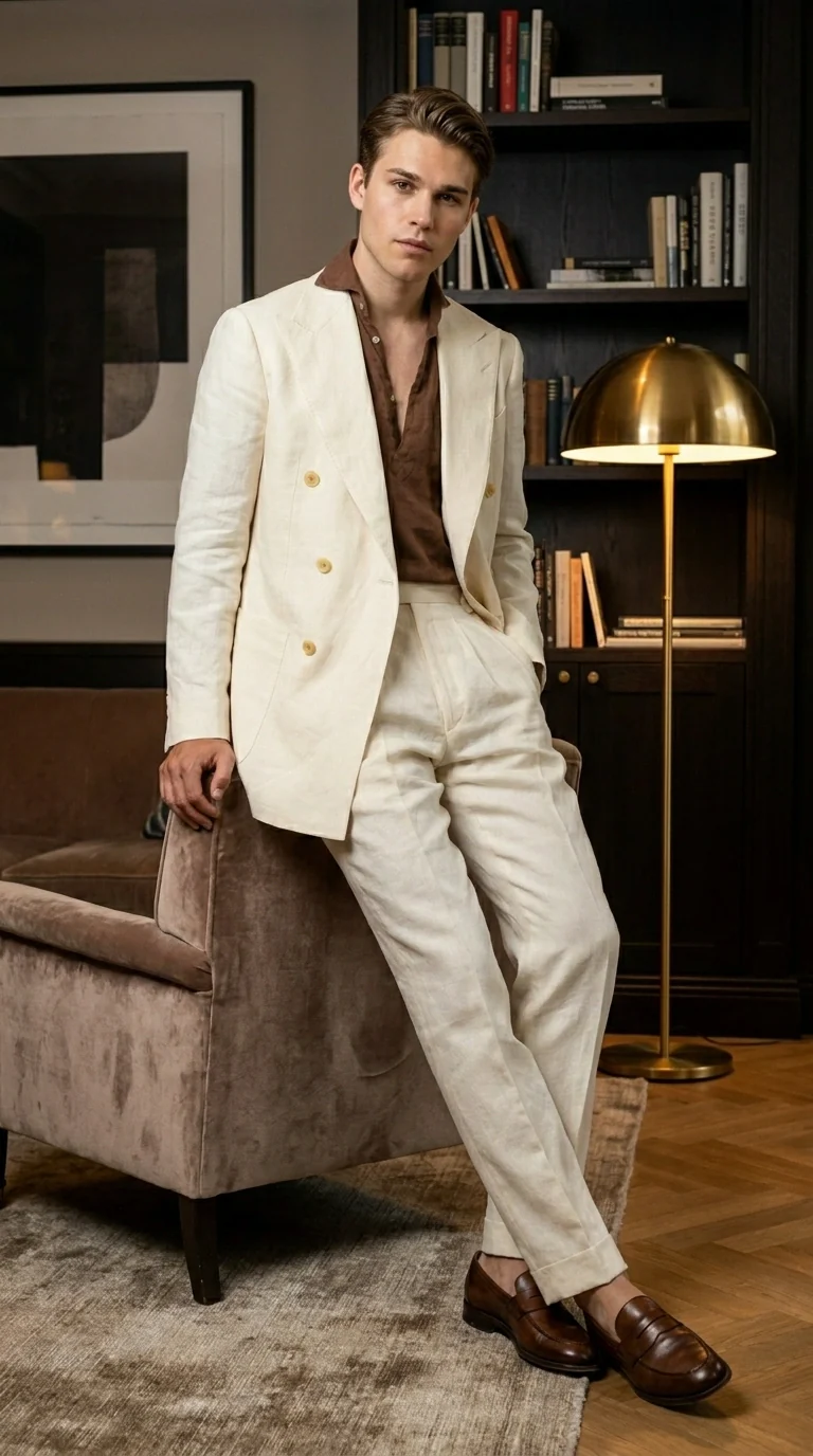 Men’s Off White 70s Style Double Breasted Suit – Vintage Retro Wide Lapel Classic Outfit for Party, Wedding and Casual Fashion Wear - Image 13