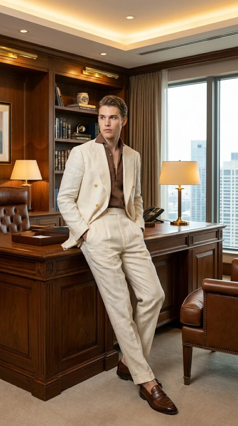 Men’s Off White 70s Style Double Breasted Suit – Vintage Retro Wide Lapel Classic Outfit for Party, Wedding and Casual Fashion Wear - Image 14