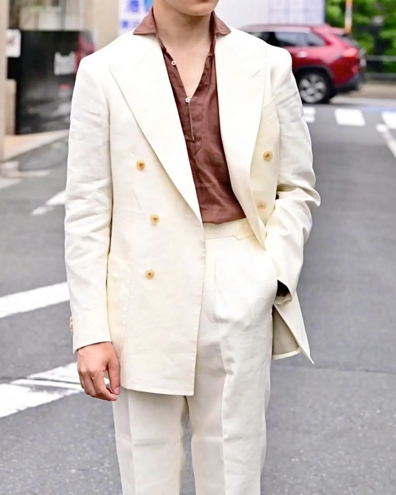Men’s Off White 70s Style Double Breasted Suit – Vintage Retro Wide Lapel Classic Outfit for Party, Wedding and Casual Fashion Wear - Image 15