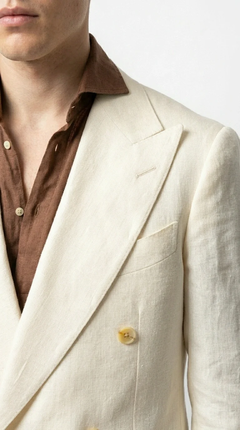Men’s Off White 70s Style Double Breasted Suit – Vintage Retro Wide Lapel Classic Outfit for Party, Wedding and Casual Fashion Wear - Image 5