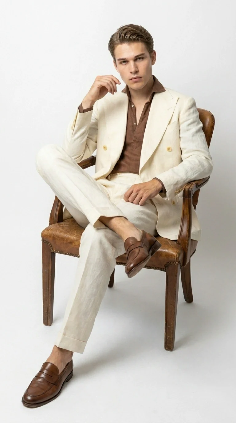 Men’s Off White 70s Style Double Breasted Suit – Vintage Retro Wide Lapel Classic Outfit for Party, Wedding and Casual Fashion Wear - Image 6