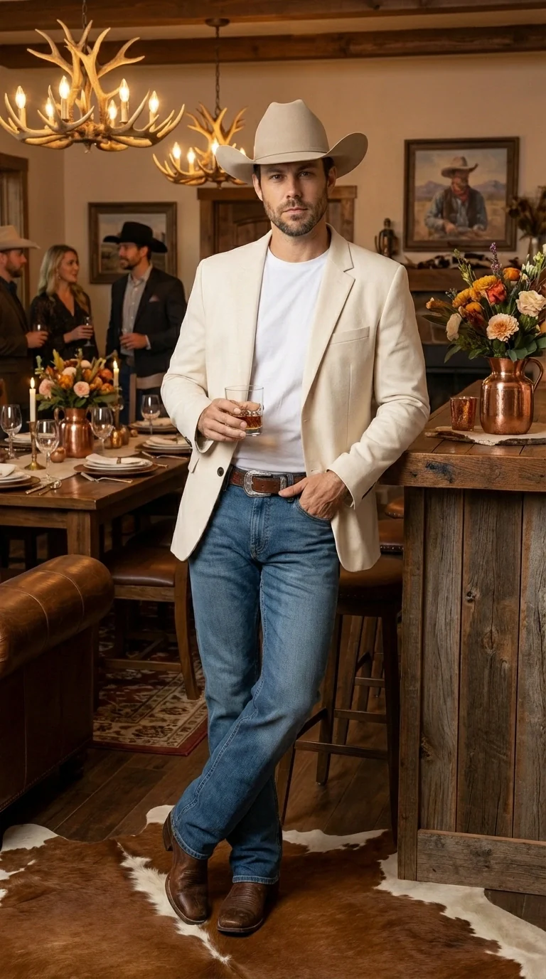 Men’s Off White Casual Blazer – Classic Western Style Lightweight Summer Cowboy Jacket Casual Ivory Cream Color - Image 10