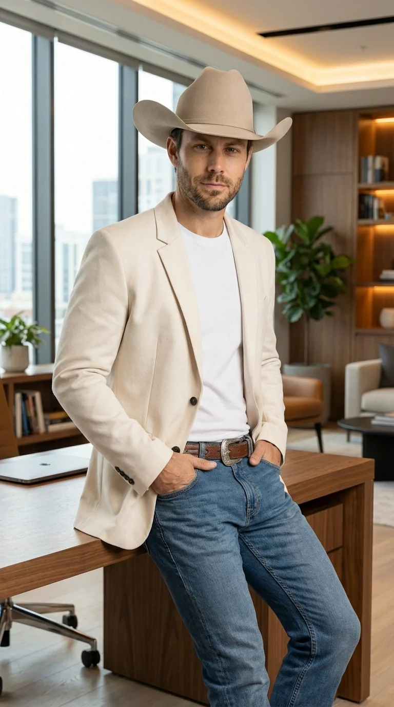 Men’s Off White Casual Blazer – Classic Western Style Lightweight Summer Cowboy Jacket Casual Ivory Cream Color - Image 11
