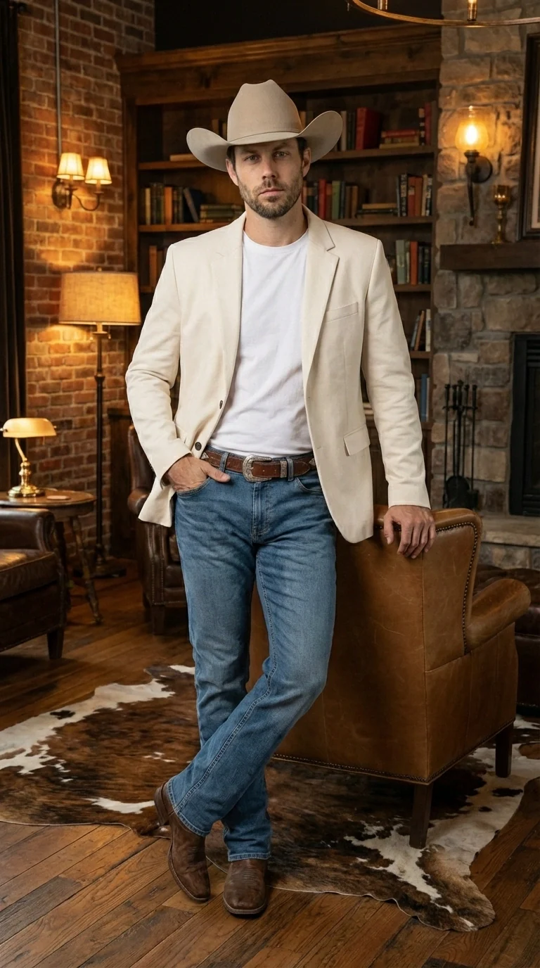 Men’s Off White Casual Blazer – Classic Western Style Lightweight Summer Cowboy Jacket Casual Ivory Cream Color - Image 12