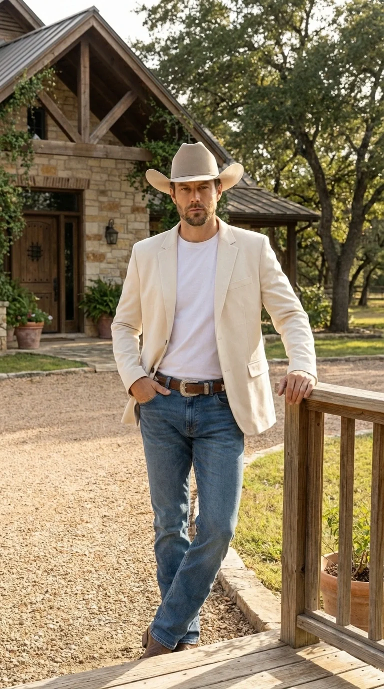Men’s Off White Casual Blazer – Classic Western Style Lightweight Summer Cowboy Jacket Casual Ivory Cream Color - Image 13