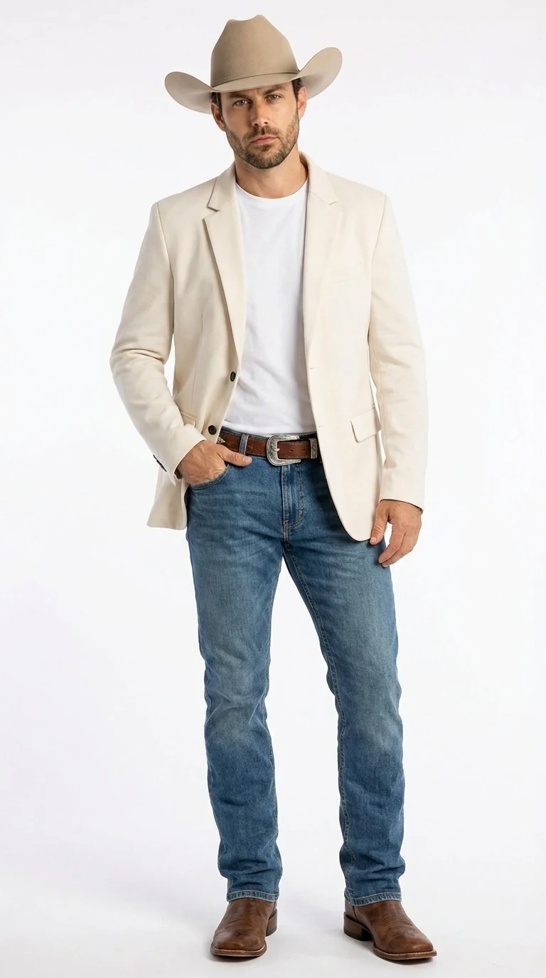 Men’s Off White Casual Blazer – Classic Western Style Lightweight Summer Cowboy Jacket Casual Ivory Cream Color - Image 2