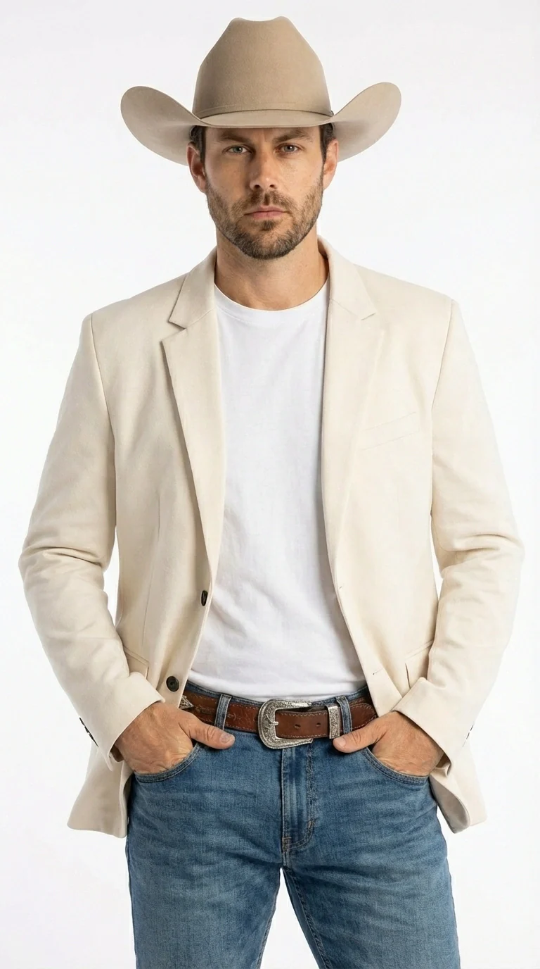 Men’s Off White Casual Blazer – Classic Western Style Lightweight Summer Cowboy Jacket Casual Ivory Cream Color - Image 4