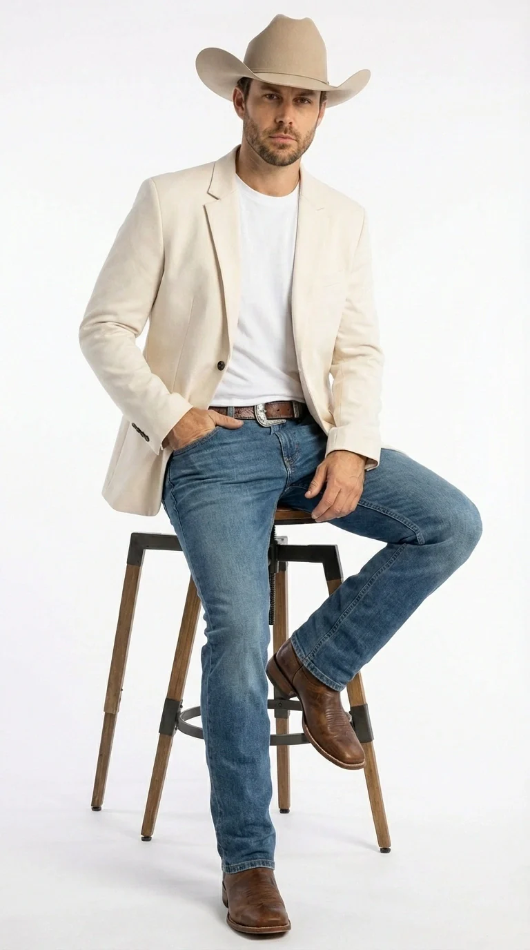 Men’s Off White Casual Blazer – Classic Western Style Lightweight Summer Cowboy Jacket Casual Ivory Cream Color - Image 5
