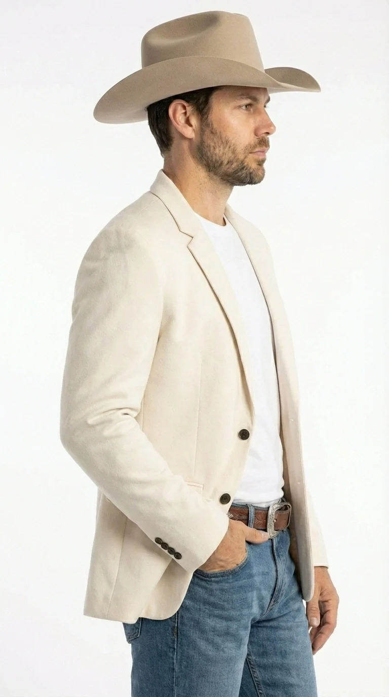 Men’s Off White Casual Blazer – Classic Western Style Lightweight Summer Cowboy Jacket Casual Ivory Cream Color - Image 7