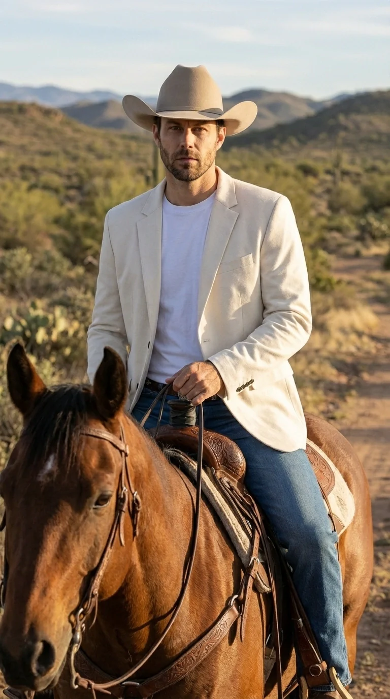 Men’s Off White Casual Blazer – Classic Western Style Lightweight Summer Cowboy Jacket Casual Ivory Cream Color - Image 9