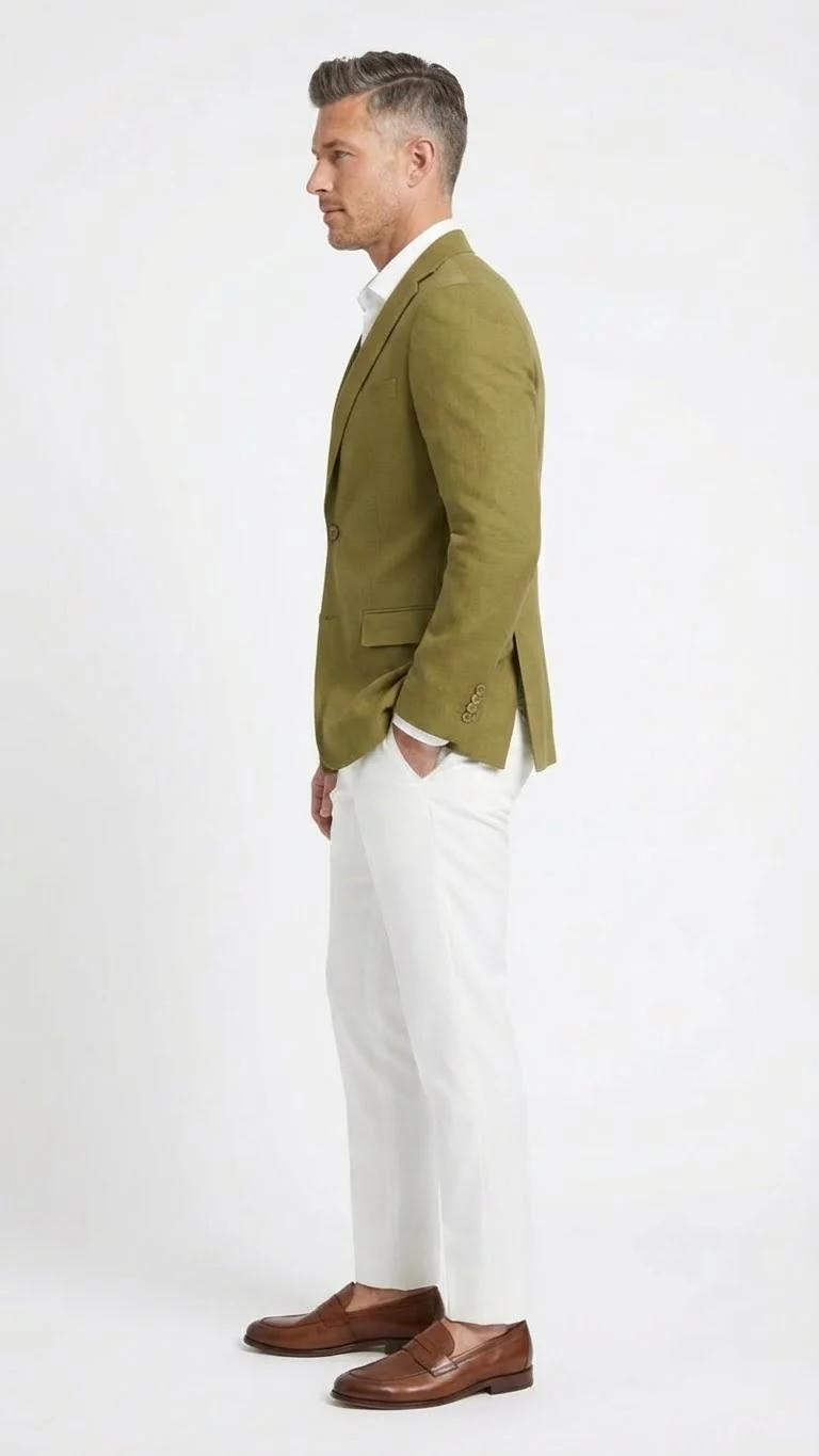 Men’s Olive Green Blazer Sport Coat – Linen Fabric Summer in pistachio sage green - Image 3