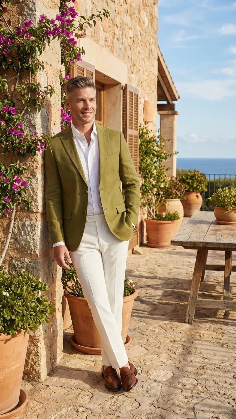 Men’s Olive Green Blazer Sport Coat – Linen Fabric Summer in pistachio sage green - Image 9