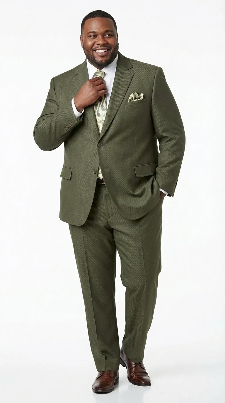 Men’s Olive Green Tuxedo With Trim Collar – Formal Wedding, Prom Suit Modern Fit - Image 14