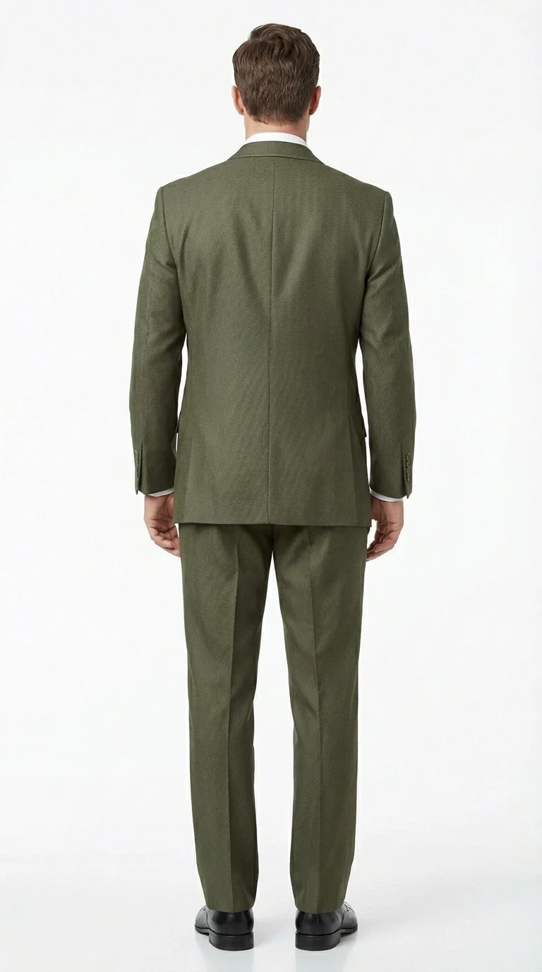 Men’s Olive Green Tuxedo With Trim Collar – Formal Wedding, Prom Suit Modern Fit - Image 7