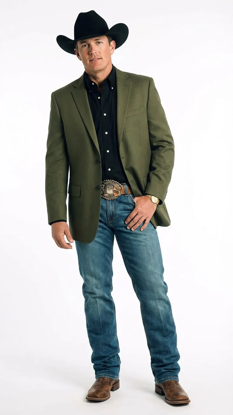 Men’s Olive Green Western Blazer Jacket, Classic Cowboy Style Sport Coat for Casual Formal Wear with Jeans - Image 10