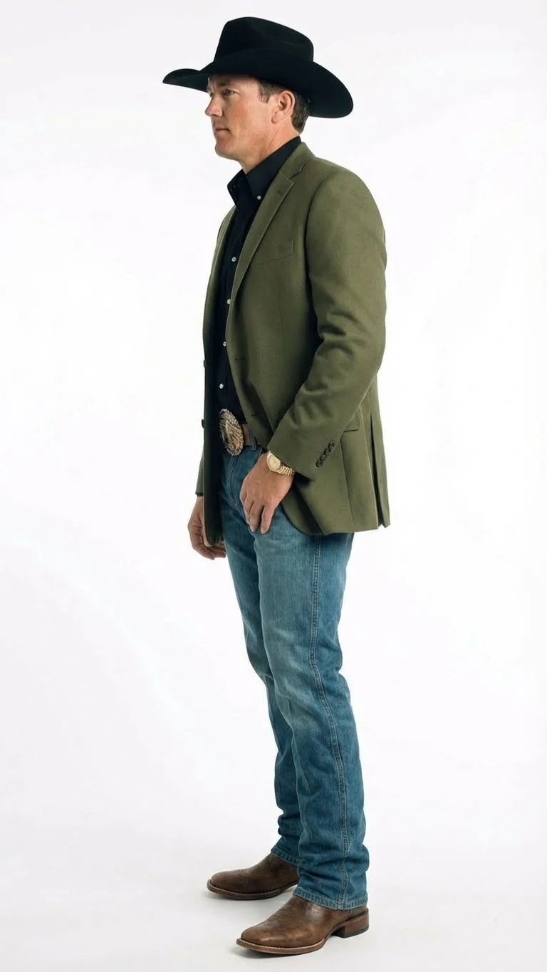 Men’s Olive Green Western Blazer Jacket, Classic Cowboy Style Sport Coat for Casual Formal Wear with Jeans - Image 5